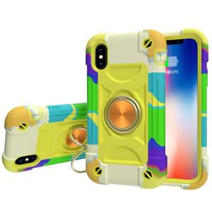 huismerk Shockproof Silicone + PC Protective Case with Dual-Ring Holder For iPhone X / XS(Colorful Yellow Green)