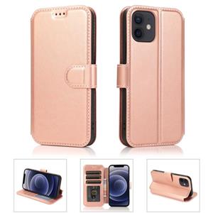 huismerk Schokbestendige PU + TPU lederen hoes met kaartslots & houder & fotolijst & portemonnee voor iPhone 12 mini(Rose Gold)