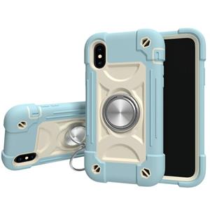 huismerk Shockproof Silicone + PC Protective Case with Dual-Ring Holder For iPhone XR(Ice Blue)