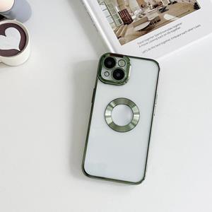 huismerk Electroplating CD Texture Transparent Case For iPhone 13(Dark Green)