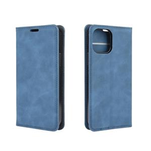 huismerk Voor iPhone 12 Retro-skin Business Magnetic Suction Leather Case met Holder & Card Slots & Wallet(Donkerblauw)