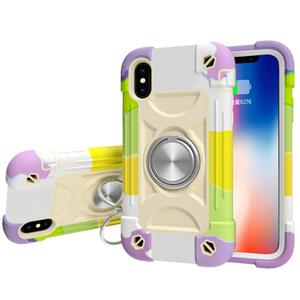 huismerk Shockproof Silicone + PC Protective Case with Dual-Ring Holder For iPhone XR(Colorful Beige)