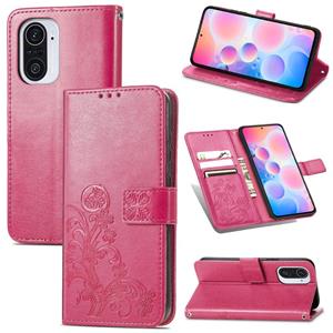 huismerk Voor Xiaomi Redmi K40 / K40 PRO Four-Leaf Clasp Inmorting Buckle Mobiele Telefoon Bescherming Leren Case met Lanyard & Card Slot & Portemonnee & Brack