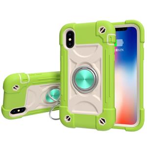 huismerk Shockproof Silicone + PC Protective Case with Dual-Ring Holder For iPhone XS Max(Guava)