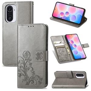 huismerk Voor Xiaomi Redmi K40 / K40 PRO Four-Leaf gesp in reliëf gemaakte gesp mobiele telefoon Bescherming lederen tas met lanyard & Card Slot & Wallet & Br