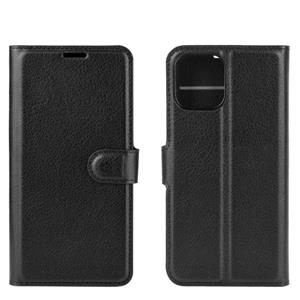 huismerk Voor iPhone 12 Litchi Texture Horizontale Flip Beschermhoes met Houder & Card Slots & Wallet(Zwart)