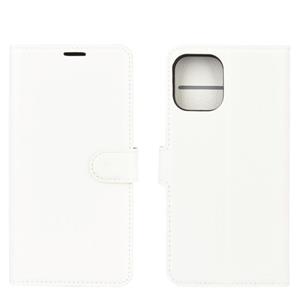 huismerk Voor iPhone 12 Litchi Texture Horizontale Flip Beschermhoes met Houder & Card Slots & Wallet(Wit)