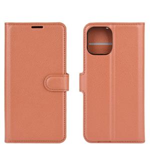 huismerk Voor iPhone 12 Litchi Texture Horizontale Flip Beschermhoes met Houder & Card Slots & Wallet(Bruin)