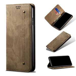 huismerk Denim Texture Casual Style Horizontal Flip Leather Case with Holder & Card Slots & Wallet For iPhone 13(Khaki)