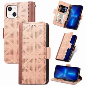 huismerk Grid lederen flip telefooncase voor iPhone 13 mini