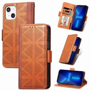 huismerk Grid lederen flip telefooncase voor iPhone 13 mini