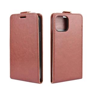 huismerk Voor iPhone 12 R64 Texture Single Vertical Flip Leather Protective Case met Card Slots & Photo Frame(Brown)