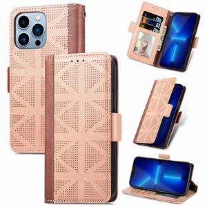 huismerk Grid lederen flip telefooncase voor iphone 13 pro