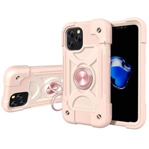 huismerk Shockproof Silicone + PC Protective Case with Dual-Ring Holder For iPhone 12 mini(Rose Gold)