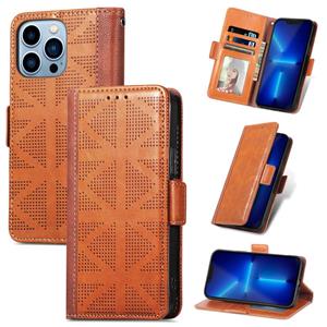 huismerk Grid lederen flip telefooncase voor iPhone 13 pro