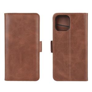 huismerk Voor iPhone 12 Dual-side Magnetic Buckle Horizontale Flip Lederen Case met Holder & Card Slots & Wallet(Bruin)