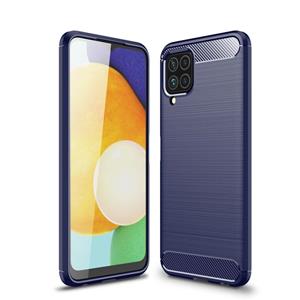 huismerk Geborstelde textuur koolstofvezel TPU-zaak voor Samsung Galaxy M32 Internationale versie (Navy Blue)