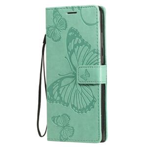 huismerk Voor Samsung Galaxy Note20 3D Butterflies Embossing Pattern Horizontale Flip Lederen Case met Holder & Card Slot & Wallet(Groen)