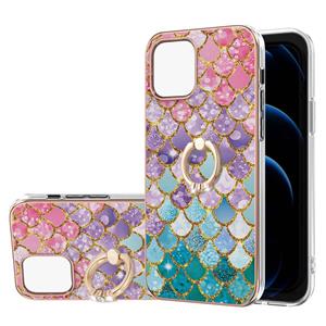 huismerk Electroplating Pattern IMD TPU Shockproof Case met Rhinestone Ringhouder voor iPhone 13 Mini (kleurrijke schalen)