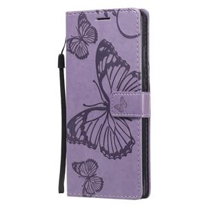 huismerk Voor Samsung Galaxy Note20 3D Butterflies Embossing Pattern Horizontale Flip Lederen Case met Holder & Card Slot & Wallet(Paars)