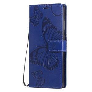 huismerk Voor Samsung Galaxy Note20 3D Butterflies Embossing Pattern Horizontale Flip Lederen Case met Holder & Card Slot & Wallet(Blauw)