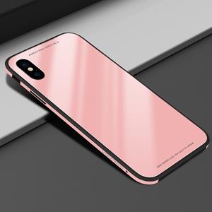 Huismerk SULADA metalen frame gehard glazen hoesje voor iPhone XS Max (roze)