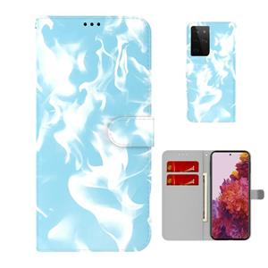 huismerk Voor Samsung Galaxy S21 Ultra 5G Cloud Fog Patroon Horizontale Flip Leren Case met Houder & Card Slot & Portemonnee (Sky Blue)