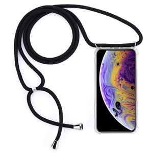 huismerk Vierhoek anti-val trasparent TPU mobiele telefoon geval met Lanyard voor iPhone X/XS (zwart)