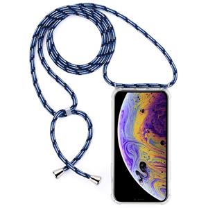 huismerk Vierhoek anti-val trasparent TPU mobiele telefoon geval met Lanyard voor iPhone X/XS (zwart blauw)