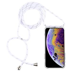 huismerk Vierhoek anti-val trasparent TPU mobiele telefoon geval met Lanyard voor iPhone X/XS (wit)