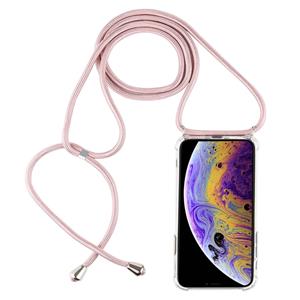 huismerk Vierhoek anti-val trasparent TPU mobiele telefoon geval met Lanyard voor iPhone X/XS (Rose Gold)