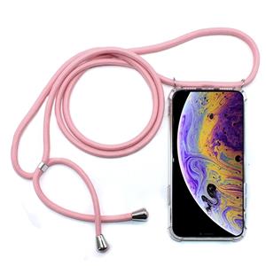 huismerk Vierhoek anti-val trasparent TPU mobiele telefoon geval met Lanyard voor iPhone X/XS (roze)