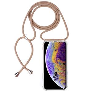 huismerk Vierhoek anti-val trasparent TPU mobiele telefoon geval met Lanyard voor iPhone X/XS (beige)