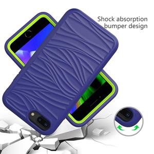 huismerk Voor iPhone SE(2020) Wave Pattern 3 in 1 Siliconen+PC Shockproof Protective Case (Navy+Olivine)