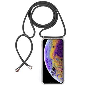 huismerk Vierhoek anti-val trasparent TPU mobiele telefoon geval met Lanyard voor iPhone X/XS (grijs)