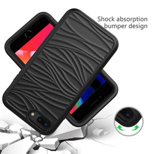 huismerk Voor iPhone SE(2020) Wave Pattern 3 in 1 Siliconen+PC Shockproof Protective Case(Zwart)