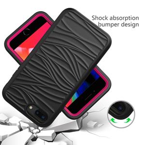 huismerk Voor iPhone SE(2020) Wave Pattern 3 in 1 Siliconen+PC Shockproof Protective Case (Black+Hot Pink)