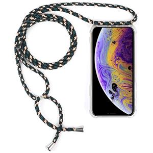 huismerk Vierhoek anti-val transparante TPU mobiele telefoon geval met Lanyard voor iPhone X/XS (groen beige zwart)