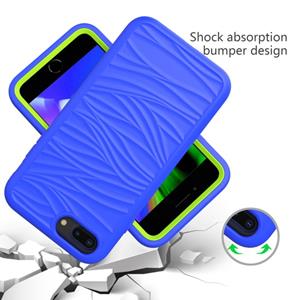 huismerk Voor iPhone SE(2020) Wave Pattern 3 in 1 Siliconen+PC Shockproof Protective Case (Blue+Olivine)