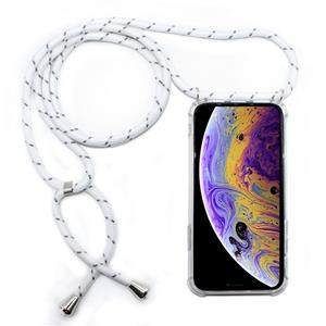 huismerk Vierhoek anti-val transparante TPU mobiele telefoon geval met Lanyard voor iPhone X/XS (wit grijs)