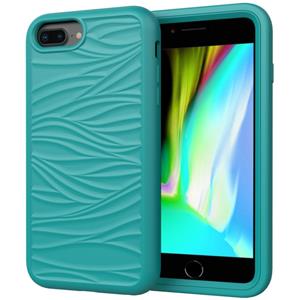 huismerk Voor iPhone SE(2020) Wave Pattern 3 in 1 Siliconen+PC Schokbestendige beschermhoes (Donkerzeegroen)