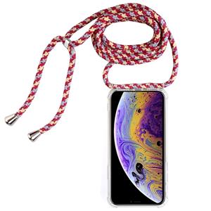 huismerk Vierhoek anti-val transparante TPU mobiele telefoon geval met Lanyard voor iPhone X/XS (rode abrikoos zwart)