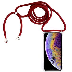 huismerk Vierhoek anti-val transparante TPU mobiele telefoon geval met Lanyard voor iPhone X/XS (rood)