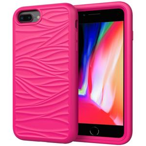 huismerk Voor iPhone SE(2020) Wave Pattern 3 in 1 Siliconen +PC Shockproof Protective Case (Hot Pink)