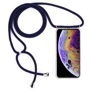 huismerk Vierhoek anti-val transparante TPU mobiele telefoon geval met Lanyard voor iPhone X/XS (donkerblauw)