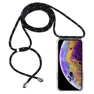 huismerk Vierhoek anti-val transparante TPU mobiele telefoon geval met Lanyard voor iPhone X/XS (zwart goud)