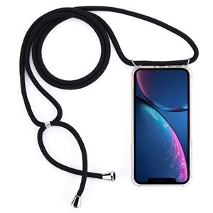 huismerk Vierhoek anti-val trasparent TPU mobiele telefoon geval met Lanyard voor iPhone XR (zwart)