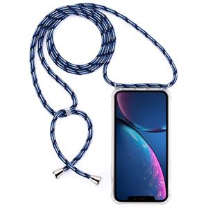 huismerk Vierhoek anti-val transparante TPU mobiele telefoon geval met Lanyard voor iPhone XR (zwart blauw)