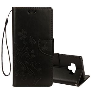 huismerk Reliëf vlinder patroon horizontale Flip lederen draagtas met kaartslot & houder & portemonnee & Lanyard voor Galaxy Note9(Black)