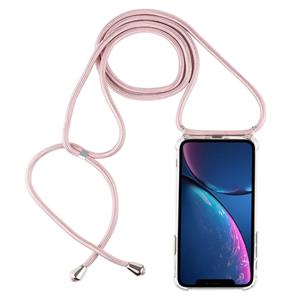 huismerk Vierhoek anti-val transparante TPU mobiele telefoon geval met Lanyard voor iPhone XR (Rose Gold)